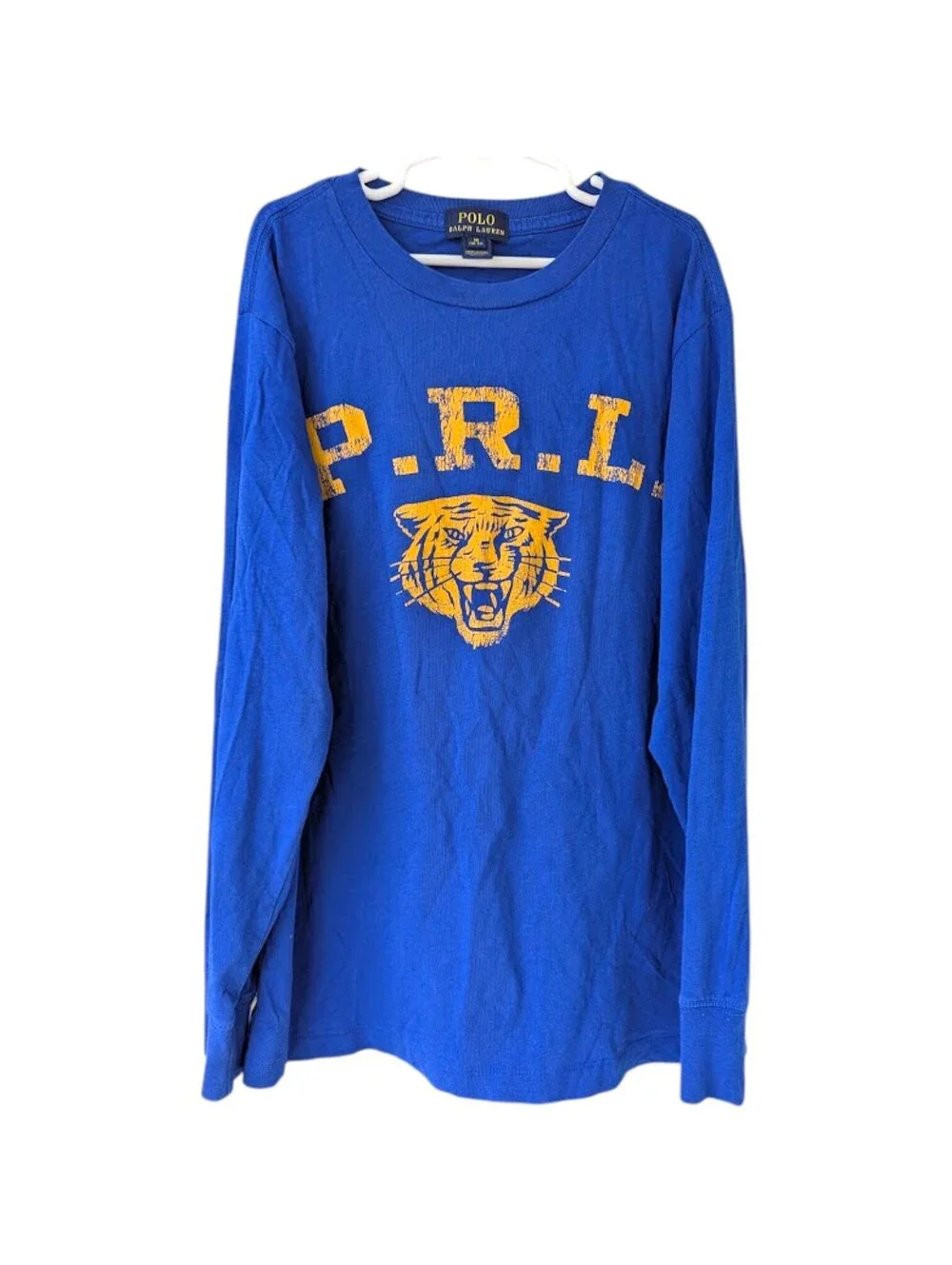 Polo Ralph Lauren Boys M 10-12 Blue Tiger Graphic Long Sleeve T Shirt 16.5x23.5
